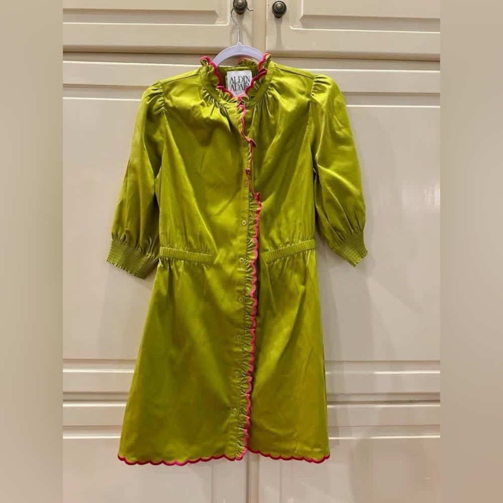 Alden Adair Lime Green Mini Dress with Pink Trim